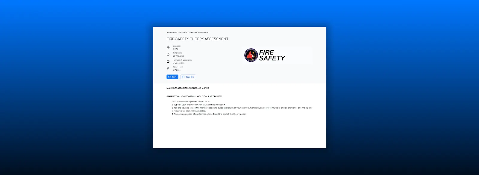 CCA Assessment screen 1