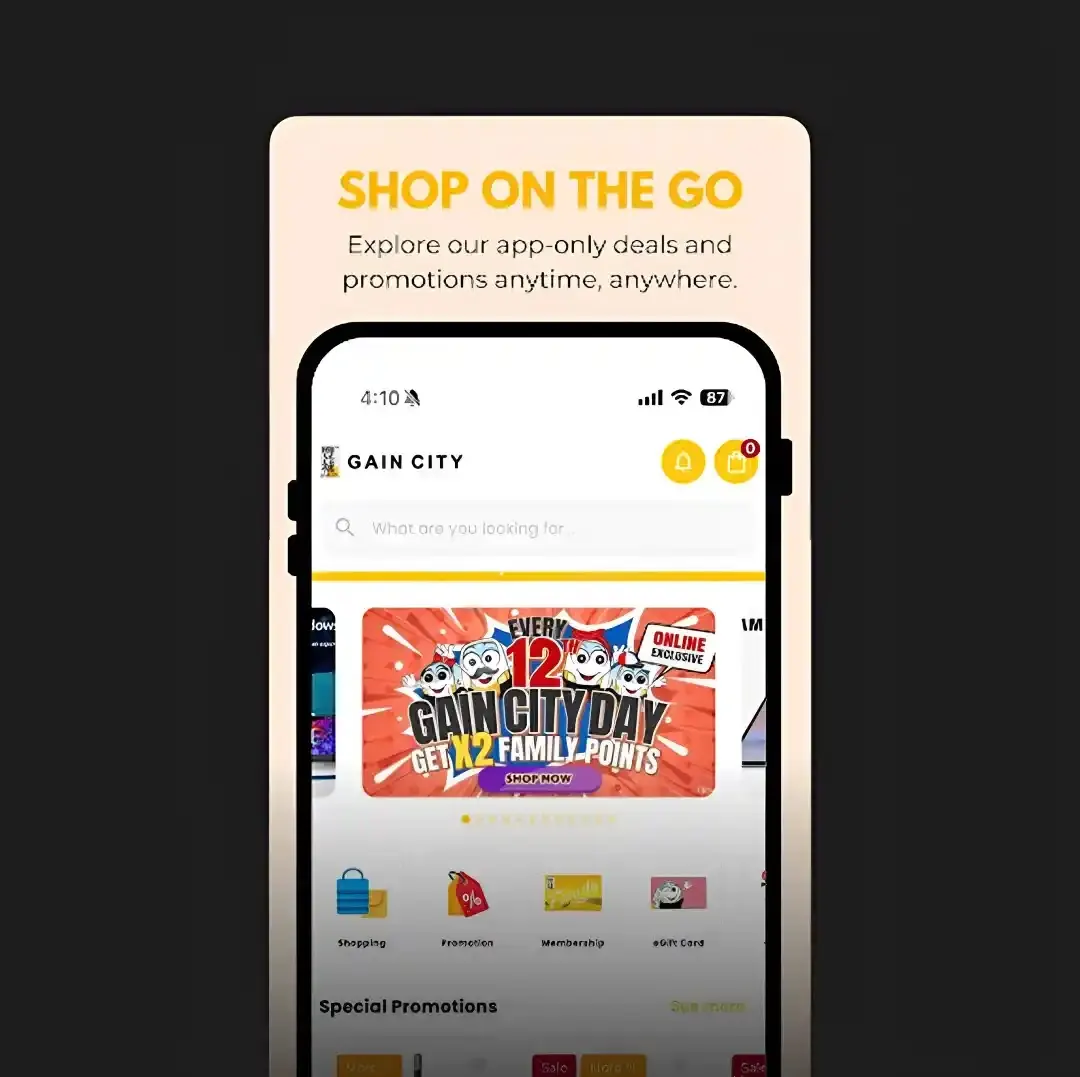 Gain City app screen 1