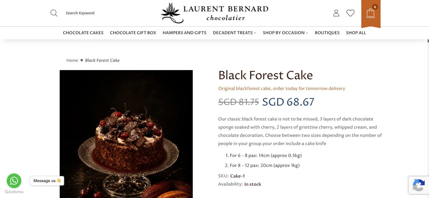 The Black Forest Cake page on the old Magento 2 store